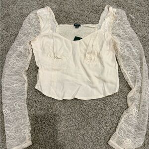 wild fable Ivory Lace-Sleeve Cropped Bustier Top